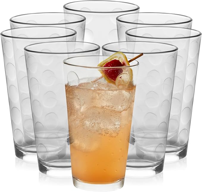 Libbey Reno Tumbler Drinking Glasses, Polka Dot Pattern Tall Glass Tumbler Set of 8, Compact, Fun Glass Cups Set for Everyday Use, Casual Parties by Libbey