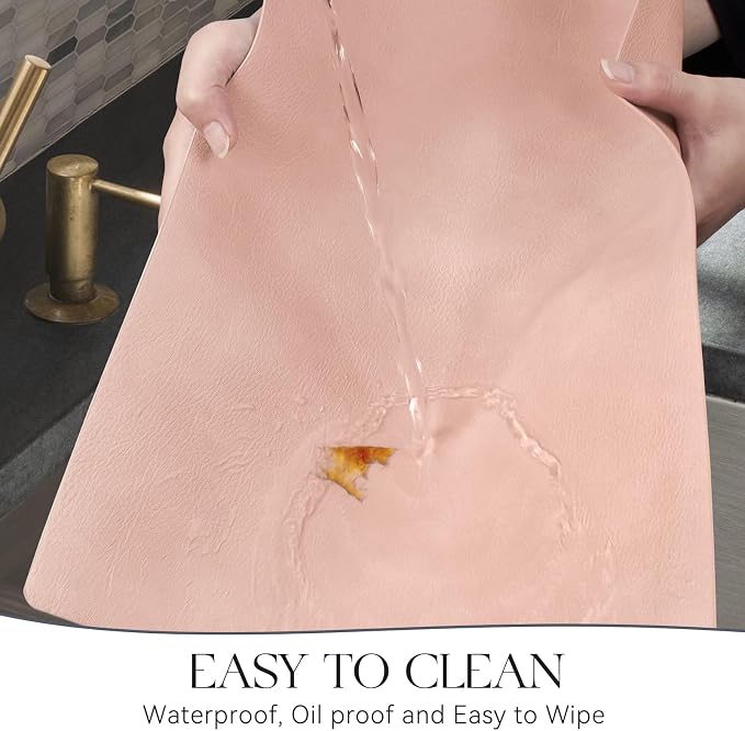 MOSAYT Vinyl Placemats Set of 8-12 X 17 Inch - Faux Leather 100% Waterproof Oil-Proof Wipeable PU Place Mats, Heat Resistant Reversible Table Mats for Kitchen, Dining, Outdoor, Pink - Image 4
