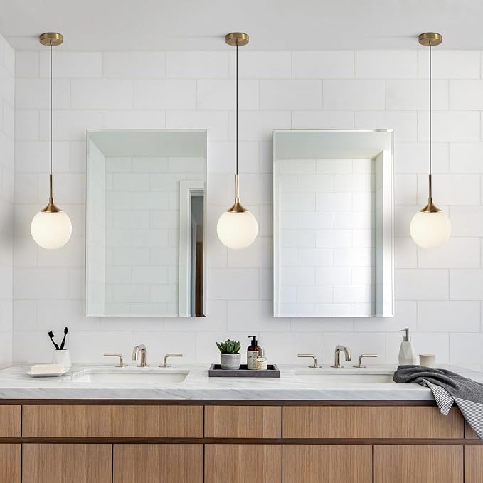 KCO Lighting Modern Brushed Gold 7.1” White Milk Glass Globe Pendant Light | E26 Base, Sloped Ceiling, Small 1-Light Adjustable Hanging Ceiling Lamp for Kitchen Island Sink Dining Table Bedroom Bar - Image 7