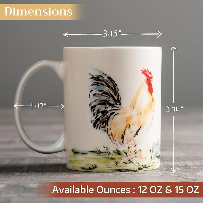 Maison d' Hermine Coffee Mug with Handles Tea Cups (12 Ounce, Pack of 1) | Fine Bone China Coffee Mugs for Hot Beverages Cappuccino Latte Home Restaurant Hotel Spring Summer -Campagne - Coq - Image 4