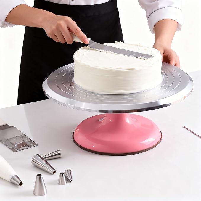 Fdit Cake Decorating Turntable, 10 Inch Silent Bearing Revolving Cake Stand Rounded Edges for Cake Decorating Supplies for Home ()