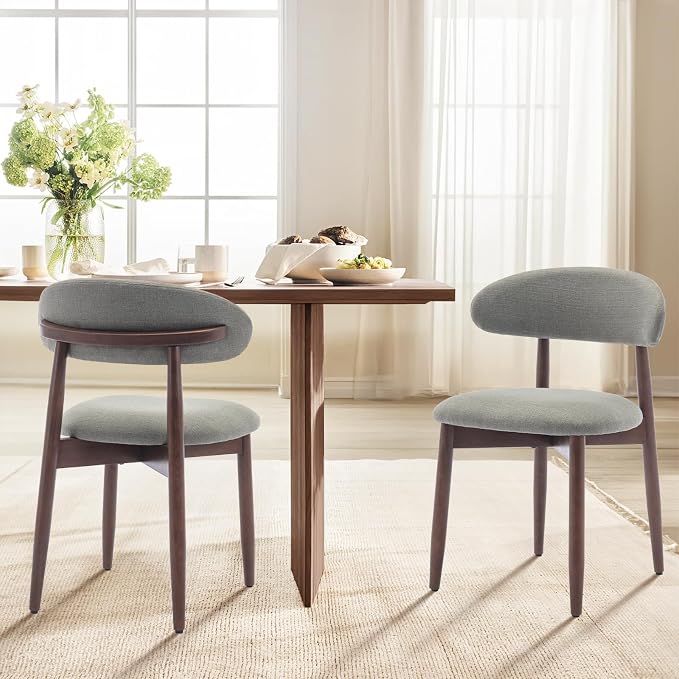 COLAMY Wooden Dining Room Chairs Set of 6, Modern Upholstered Fabric Dining Chairs, Farmhouse Kitchen Chair with Foot Pegs, Green - Image 7