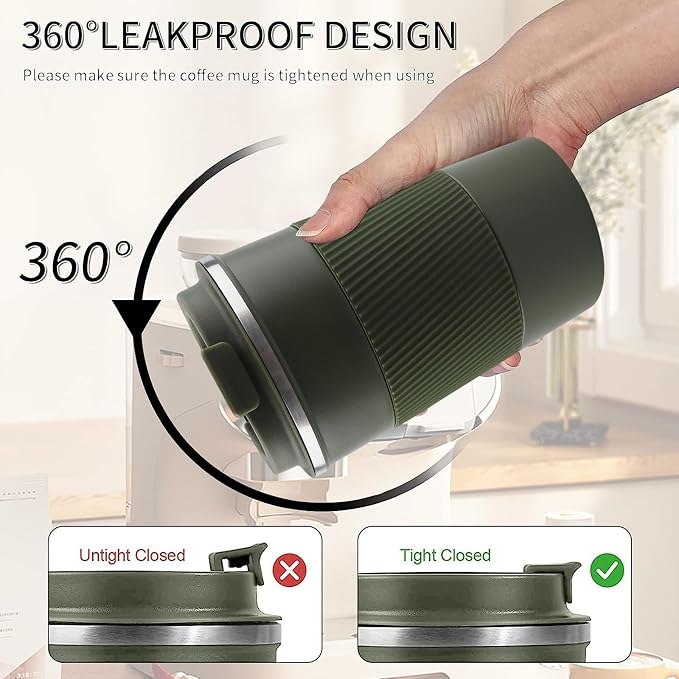 Insulated Travel Coffee Mug, Stainless Steel Coffee Cup with Leakproof Lid | Double-wall insulation keeps drinks hot or cold for hours, with a leakproof lid and portable stainless steel design - Image 4