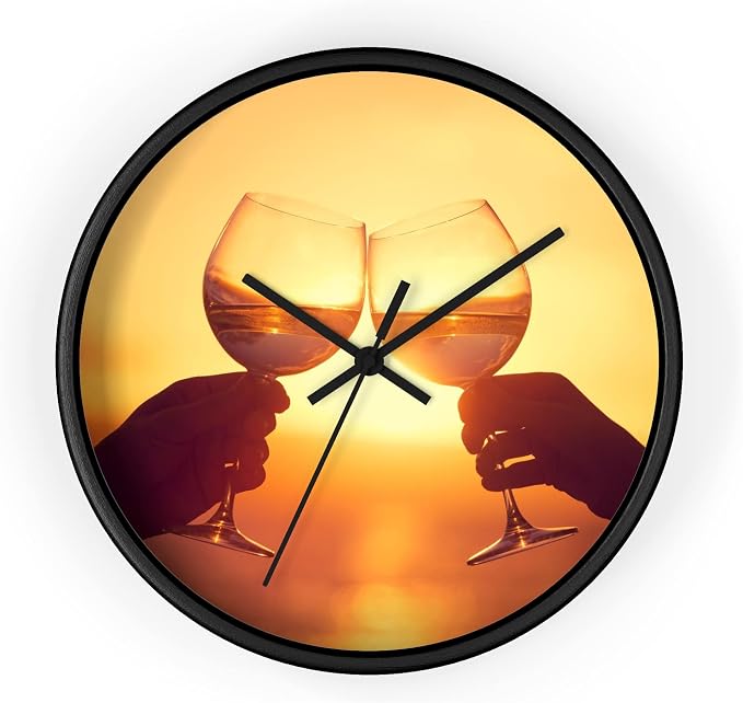 Mozingo ~ Wine Clock for Kitchen Bar Wall It's Wine O'clock Silent Time Gift Home Decor Made In USA, 10" (Hour Marks - None, Clock Frame Color - Black, Wine Theme #05) by Unknown