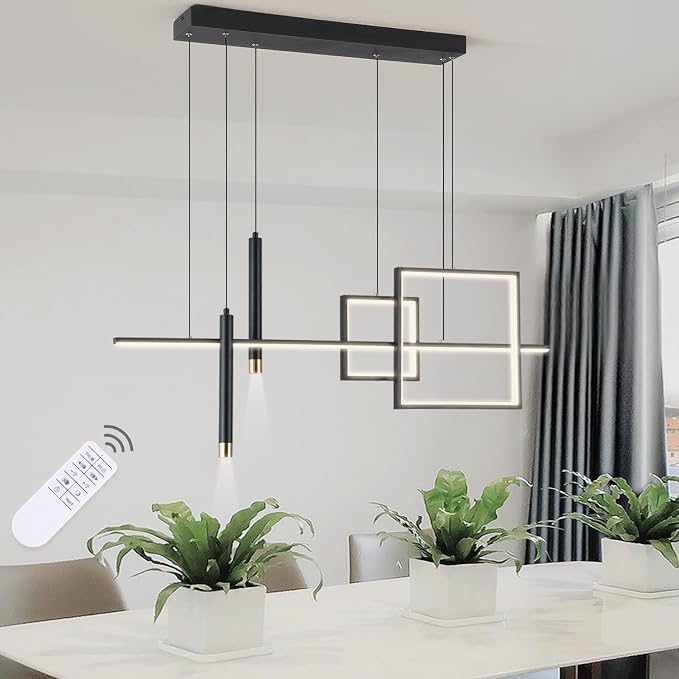 ORANOOR Modern LED Chandeliers, 39inch Dimmable Linear Black Pendant Lights | 39in Square Black Gold Dining Room Hanging Light Fixture, Kitchen Island Pendant Light for Dining Table Bar (3000lm/ 50W) by ORANOOR