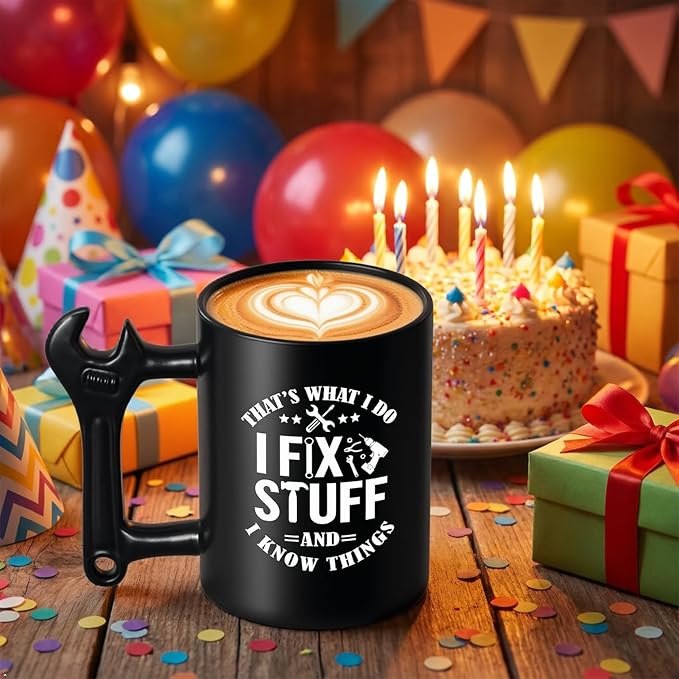 LOZACHE Funny Dad Coffee Mug with Wrench Handle – “That’s What I Do, I Fix Stuff And I Know” Mug for Men, Unique Father’s Day Birthday Graduation Gift for Him Dad Grandpa Husband Mechanic - Image 5