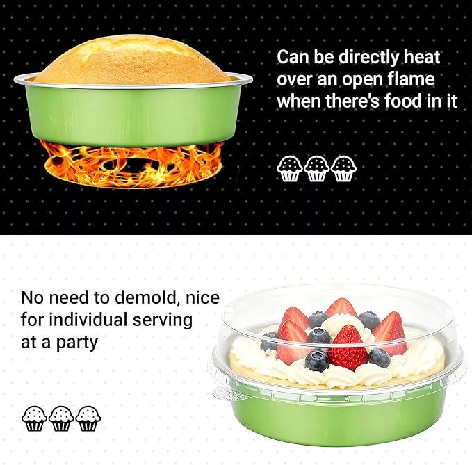 Beasea Mini Tart Pans with Lids 20 Pack, 4" 7.3oz Matcha Green Disposable Aluminum Foil Baking Tins Cups, Round Pie Container Mini Tart Pan for Individual Cupcake Dessert Muffin Cheesecake Quiche - Image 3