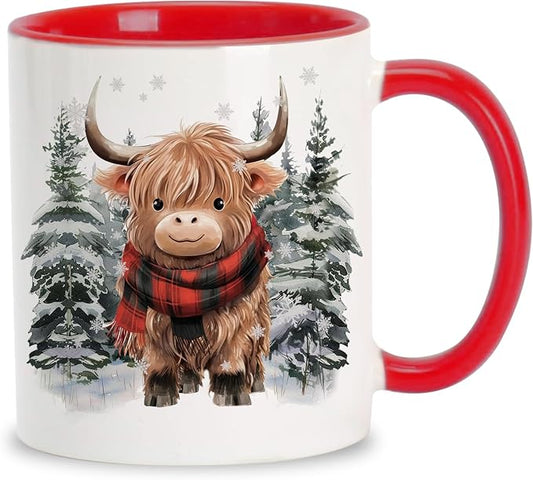 Hyturtle Highland Cow Coffee Mug Gifts on Christmas Winter For Cow Lovers | Winter Cow Gifts For Women, Premium 11oz ceramic mug, Vivid double-sided print, Comfort grip handle, Fade-resistant print by Hyturtle