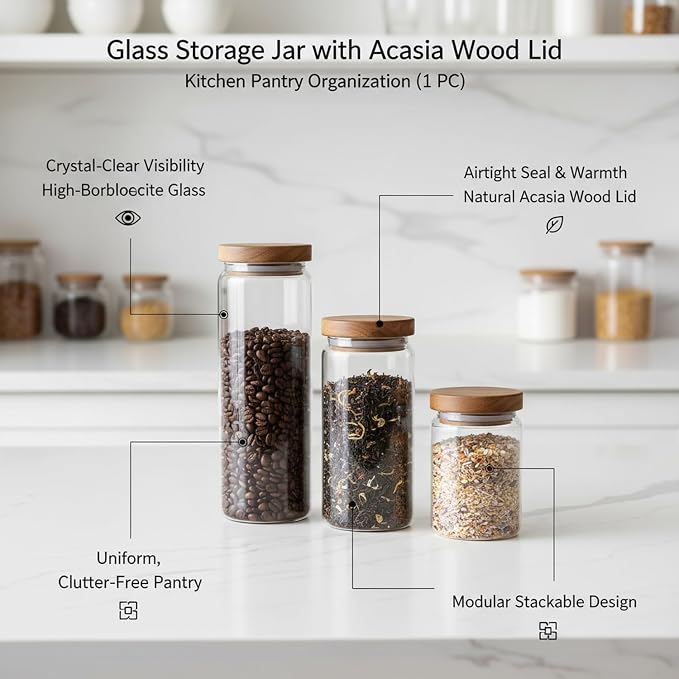 Clear Glass Storage Jar with Acacia Wood Lid for Pantry Organization - High Borosilicate Kitchen Canister - Image 5