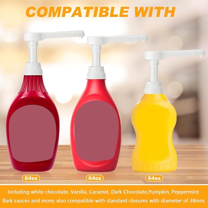 Hushee 2 Pcs Syrup Pump Dispenser for 64 oz Syrup Bottles Reusable Sauce Pump Coffee Dispenser Multifunctional Sugar Pumps for Chocolate Caramel Vanilla Mocha Sauces(Black)