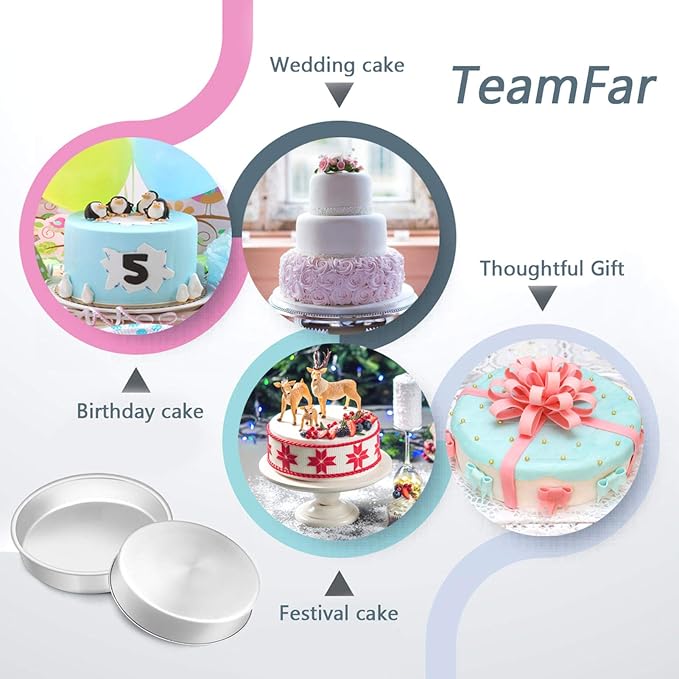 TeamFar 8 Inch Cake Pan, Stainless Steel Round Baking Pans with Lids-8 PCS | Smash Cake Pan Tins, Baking Steaming Serving for Wedding Bakery Camping Picnic, Oven & Dishwasher Safe(4 Pans + 4 Lids) - Image 3