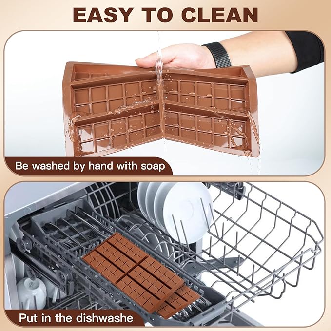 Chocolate Molds 3P, Food Grade Chocolate Molds Silicone, Non-Stick Deep Large Chocolate Bar Mold for Dubai Pistachio, Candy, Snacks and Desserts