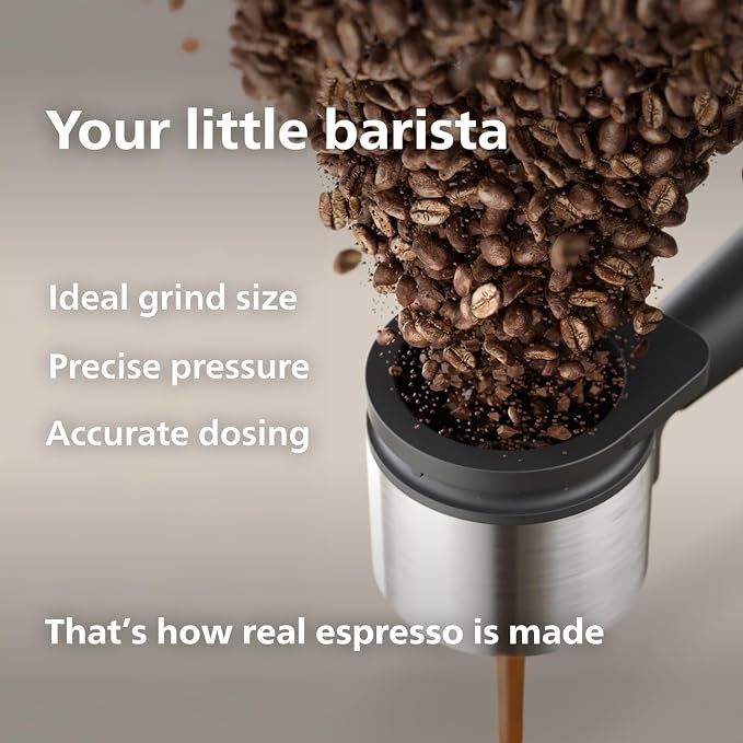 Philips Baristina Espresso Machine+Milk Frother Bundle. Real espresso. Compact coffee machine, portafilter, grinder, Cafe Crema. Dairy & Non-Dairy Milk foam​. Hot & Cold. Easy Clean. Black (BAR303/60) - Image 4