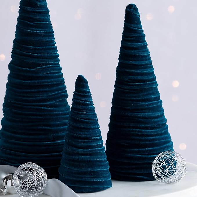 Your Heart's Content Velvet Trees Set of 3 Teal, Minimalist Mantel Accent, Winter Wedding Centerpiece, Valentine Tree Tabletop, Handcrafted Mantel Accent (Teal) - Image 5