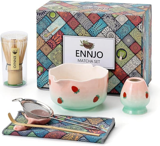 7 Pcs Matcha Whisk Set, Includes Heart Shaped Matcha Bowl with Spout, Holder And Rest, Bamboo Whisk And Scoop, Stainless Steel Sifter, Tea Towel. Complete Matcha Kit for Beginners And Gifts