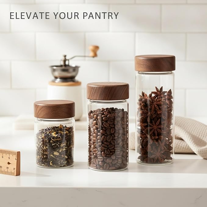 Clear Glass Storage Jar with Acacia Wood Lid - Kitchen Canister for Pantry Organization, Countertop Display, and Dry Food Storage - Image 2