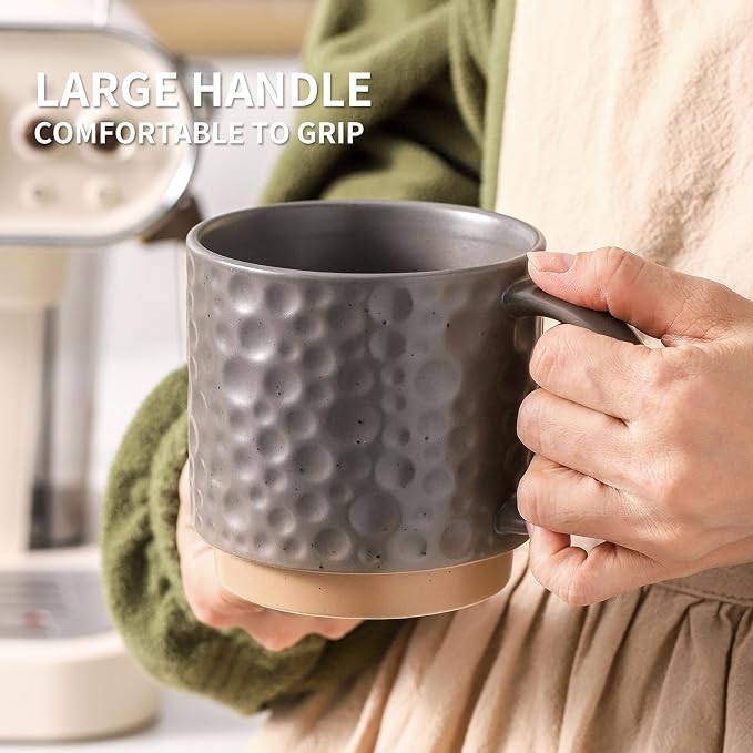 Nihow 16OZ Stackable Coffee Mug Set, Large Ceramic Coffee Mug Set of 4,Coffee Cup Set for Cappuccino/Latte/Cocoa,Dishwasher & Microwave Safe,Matte Gray - Image 4
