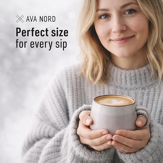 Ava Nord Large Stoneware Ceramic Coffee Mugs Set of 4-16 oz - Rose Sand | Lead-Free, Non-Toxic, Freezer - Microwave & Dishwasher Safe, Comfortable Handle, Aesthetic Nordic Design for Tea, Cappuccino - Image 4