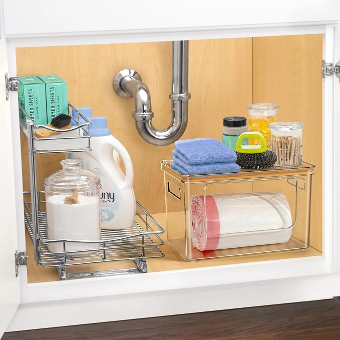 Hudgan Stackable Storage with Bamboo Top for Laundry Room Organization, Extra Large Trash Bag/Garbage Bag Dispenser, Under Sink Organizer, Pantry Organizers - Image 7