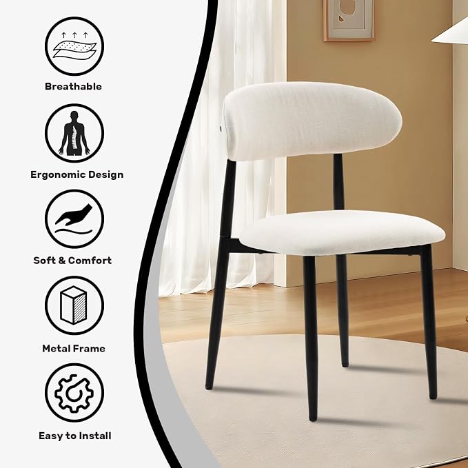 UVV Dining Chairs Set of 2, Metal Kitchen Chairs with Modern Fabric Upholstered for Dining Room, Beige - Image 8