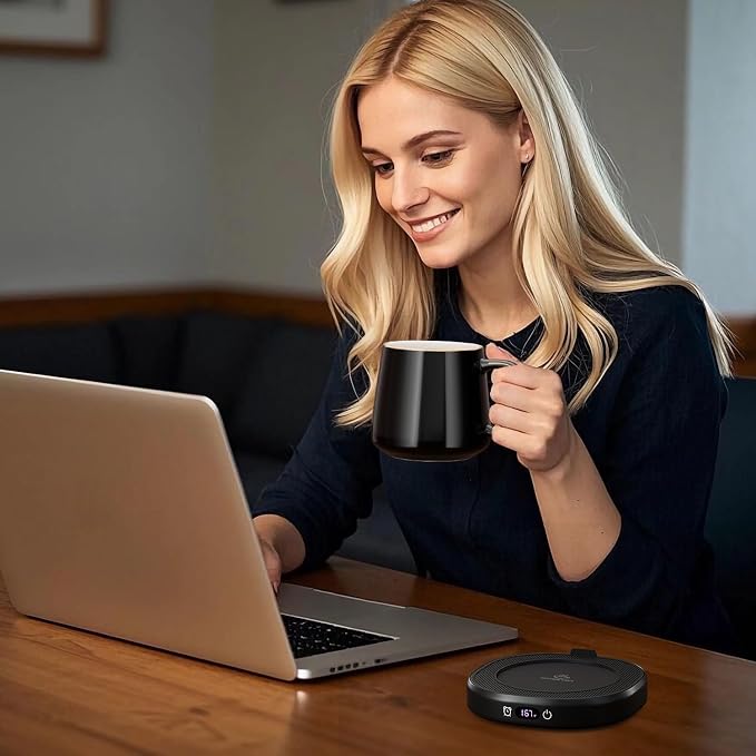 Coffee Mug Warmer & Simple Pure Black Mug Set, Electric Cup Warmer with Auto Shut Off, 4 Temperature Setting Smart Beverage Warmer, 8-Hours Auto Shut Off (Simple Pure Black Mug) - Image 3