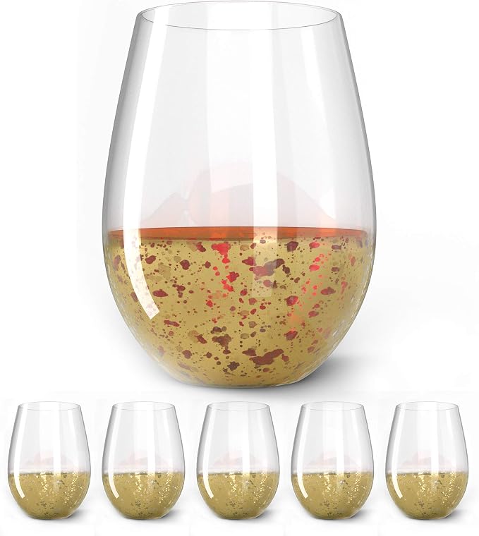Kitchen Lux Gold Rimmed Stemless Wine Glasses, 18oz – Set of 12 Elegant Cocktail Tumblers – Premium Glass Drinking Cups – Deluxe Gift Pack - Dishwasher Safe by KitchenLux