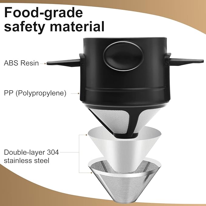 Pour Over Coffee Dripper, Reusable Stainless Steel Pour Over Coffee Filters, Easy to Clean Camping Coffee Filter, Portable Collapsible Coffee Maker, Paperless Travel Coffee Makers