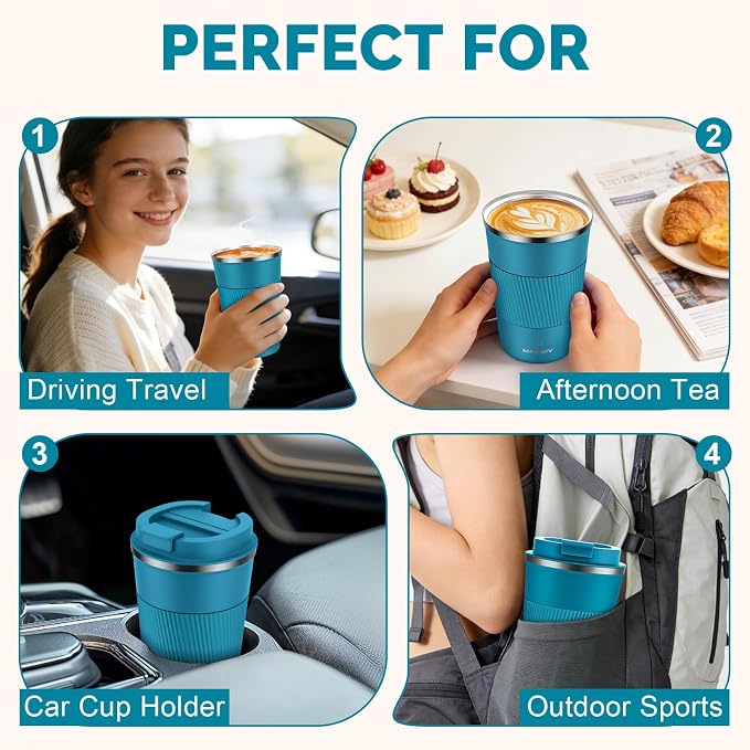 MOMSIV 12oz Travel Mug, Insulated Coffee Cup with Leakproof Lid, Travel Coffee Mug Vacuum Stainless Steel Double Walled Reusable Coffee Cup for Hot Coffee, Iced Coffee & Cold Drinks | 6-Hour Heat Retention, 360°Leak proof, Vacuum Stainless Steel Double... - Image 7