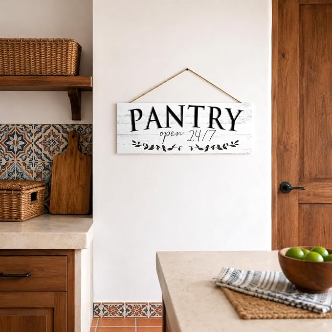 1 KINGO Rustic Pantry Signs Wall Decor: Farmhouse Kitchen Wall Art 6" x 14.5" Canvas Print Decorative Plaque Wall Hanging Open 24/7 Sign for Pantry Dining Room Home Decor - Image 5