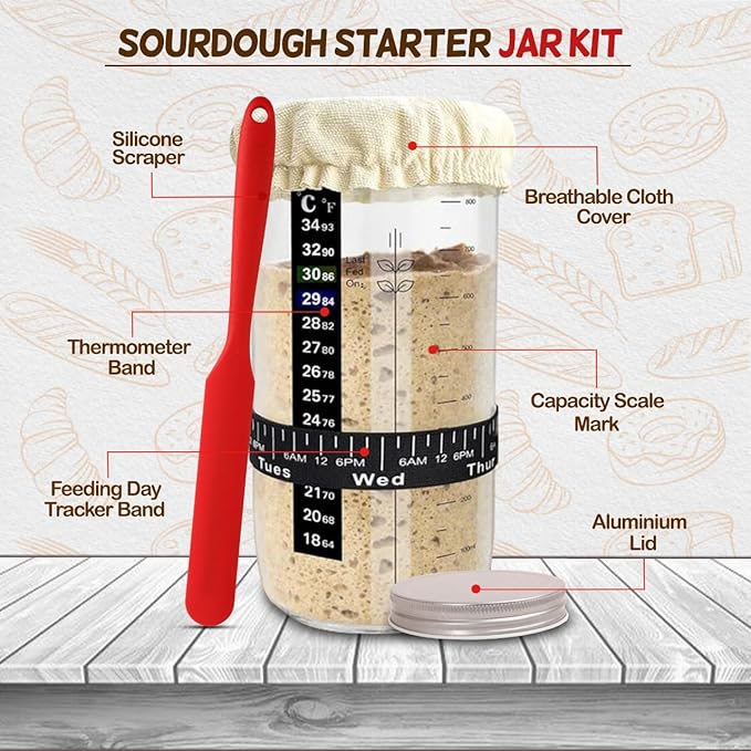 Emporium sourdough starter kit silicone banneton | Feat. 9'' Round Sourdough bread baking supplies,24oz sourdough starter jar & 14pcs banneton bread proofing basket set |Best starter kit for beginners