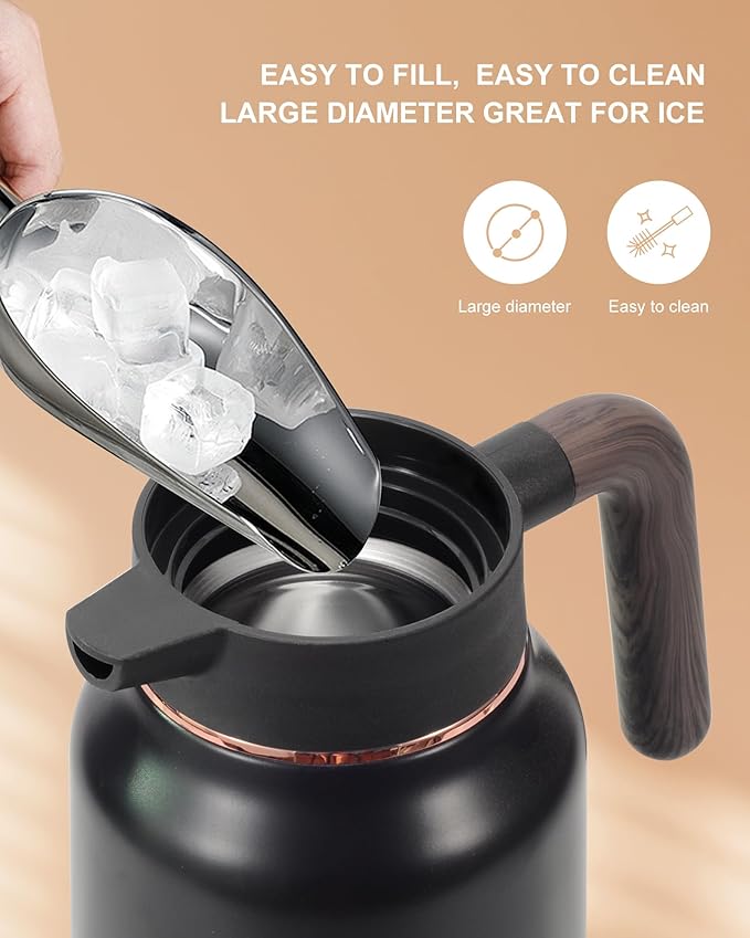 51 Oz Carafes for Hot Liquid, Stainless Steel Insulated Vacuum Thermal Coffee Carafes For Keeping Hot, 1.5 Liter Coffee Dispenser(Gold/Black)