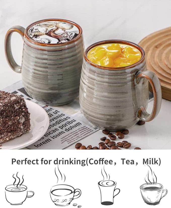 HASENSE Coffee Mug, 20 oz Large Ceramic Latte Cup with Big Handle, Pottery Tea Cup for for Office and Home, Oversized Mug Gift for Dad and Mom, Dishwasher & Microwave Safe, 1 PCS(Grey) - Image 5