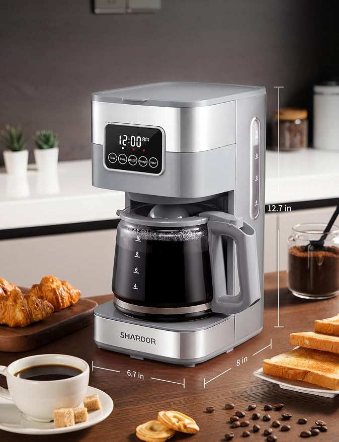 SHARDOR 10-Cup Programmable Coffee Maker, Regular & Strong Brew Drip Coffee Machine for Home and Office, Auto Shut Off, Permanent Filter (gray) - Image 8
