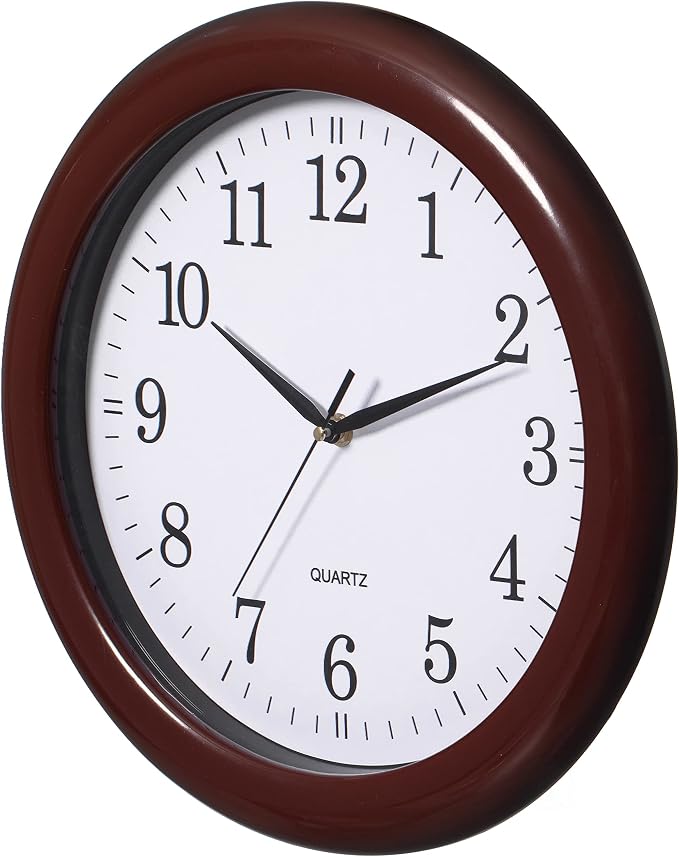 Set of 2 13.75 Inch Plastic Brown Round Silent, Non-Ticking Battery Operated Simple Modern Analog Wall Clock. Perfect for Office, Classroom, Living Room, Dining Room, Bed Room and Kitchen Wall Decor. - Image 3