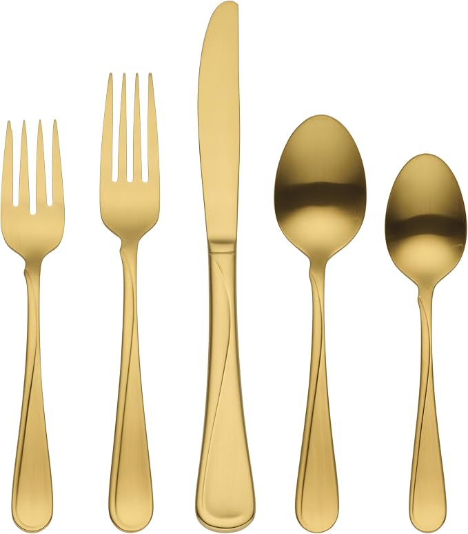 Oneida Flight Gold Satin 20-Piece 18/0 Silverware Set for 4, Flatware | satin finish, dishwasher safe | includes knives, forks, and spoons | heavy duty, cutlery set for kitchen and dining, utensils by Oneida