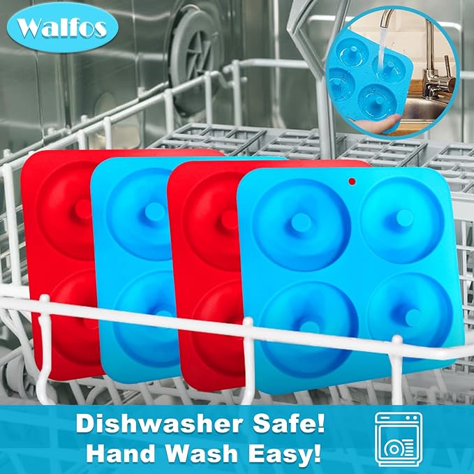 Walfos Full Size Silicone Donut Mold - 4In Donut Pan Big Size Non-Stick Donut Pan for Donut Cake Biscuit Bagels, Heat Resistant, BPA FREE and Dishwasher Safe(4Pack)