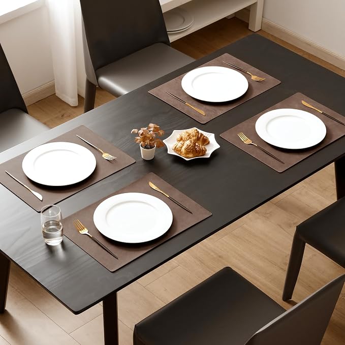MOSAYT Vinyl Placemats Set of 4-12 X 17 Inch - Faux Leather 100% Waterproof Oil-Proof Wipeable PU Place Mats, Heat Resistant Reversible Table Mats for Kitchen, Dining, Outdoor, Brown - Image 2