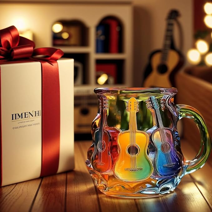 3D Guitar Art Glass Coffee Mug 12 oz – Colorful Handcrafted Cup for Coffee, Tea, Milk – Music Lover Gift – Artistic Glass Mug for Men & Women – Unique Home Décor - Image 3