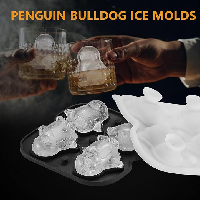 Penguins Ice Cube Tray Fun Shapes, Odd Novelty Cute Penguin Gifts, 2.2" Large Silicone Whiskey Ice Mold for Cocktails,Bourbon,Brandy, w/Funne