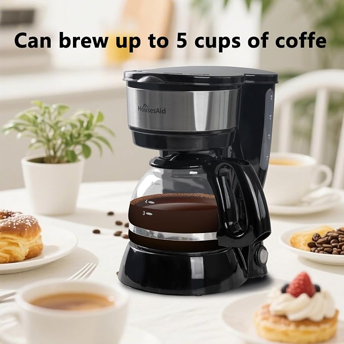 5 Cup Compact Coffee Maker,0.75L Small Drip Coffee Machine | 650W Fast Brew, Glass Carafe, Space Saving Design for 1-2 People, Ideal for Apartment, Dorm and Office Use - Image 4