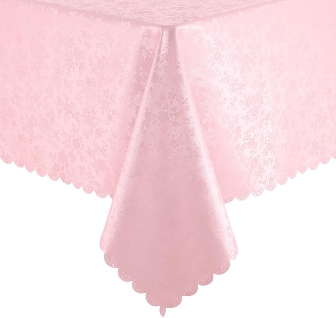 Smiry Rectangle Waterproof Heavy Duty Vinyl Tablecloths, 60 x 102 Inch | Wipeable Washable Floral Embossed Table Cover for Kitchen and Dining Room, Indoor & Outdoor Use, Pink by Smiry