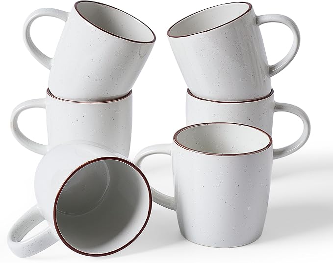 famiware Mercury Coffee Mugs 13 oz, Coffee Mugs Set of 6 with Handle, Ceramic Cups for Latte, Hot Tea, Cappuccino, Mocha, Cocoa, White by Famiware