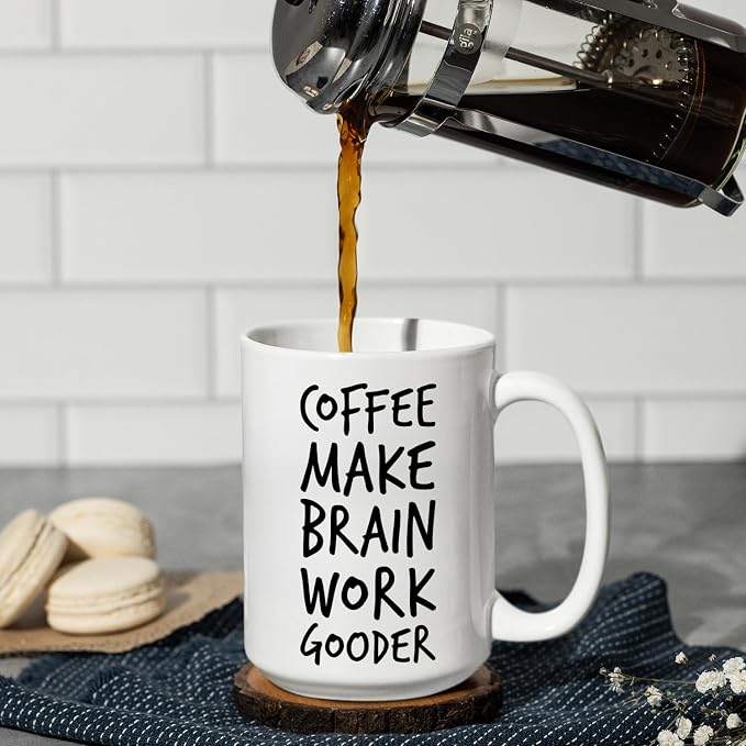 Veracco Coffee Make Brain Work Gooder Mug Funny Coffee Lover Gift Humorous Idea Family Friends Birthday Presents Sarcastic Office Berserk Tea Cup Caffeine Addict Brain Booster Gooder Vibes - Image 6