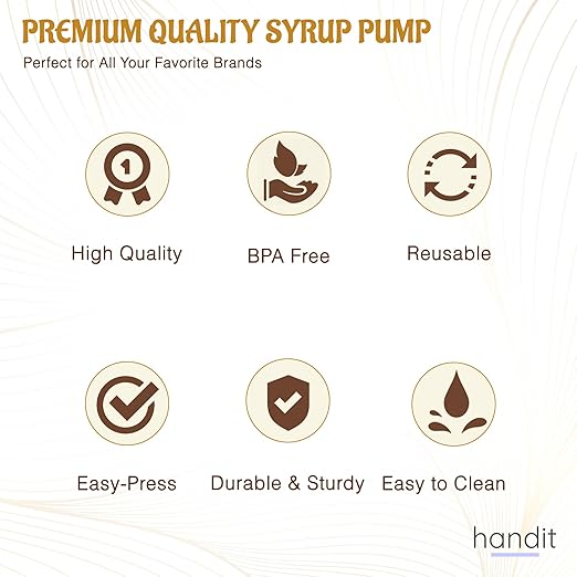 HANDIT - Gold Coffee Syrup Pumps | Fits 25.4oz/750ml Liter Torani, Skinny, Davinci and Monin Plastic 33.8oz Bottles | Does Not Fit Monin Glass 750ml (6 Pack)