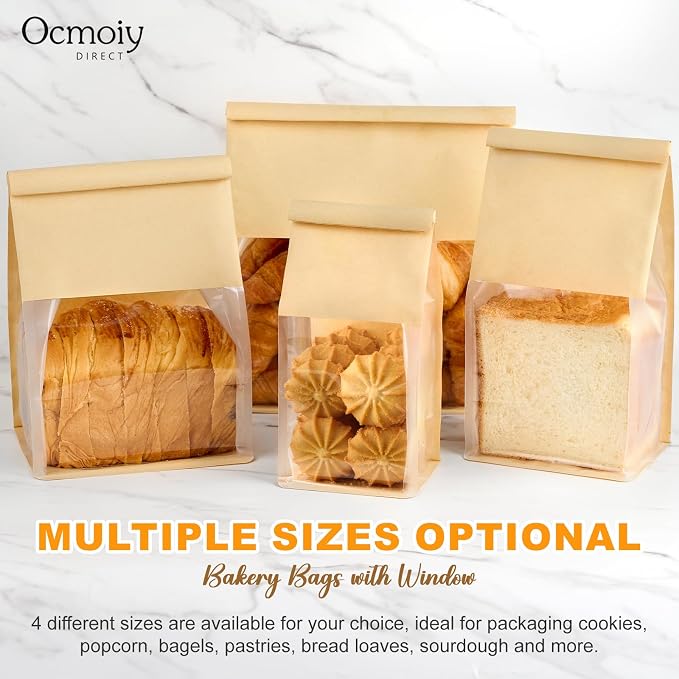 Ocmoiy Small Cookie Bags with Window, 3.9 x 3.5 x 9.5 Inches, 50 Pack | Tin Tie Tab Lock, Bakery Packaging Bag, Resealable Paper Pastry Bags, For Homemade Granola, Popcorn, Candies, Treat - Image 7
