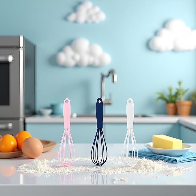 1Pc White Mini Silicone Whisks,6.7inch Non Scratch Non-Stick Whisk,Milk and Egg Beater Blender,Hand Egg Mixer,Kitchen Whisks for Cooking, Baking, Mixing,Stirring,Kitchen and Dining,Cooking Utensils