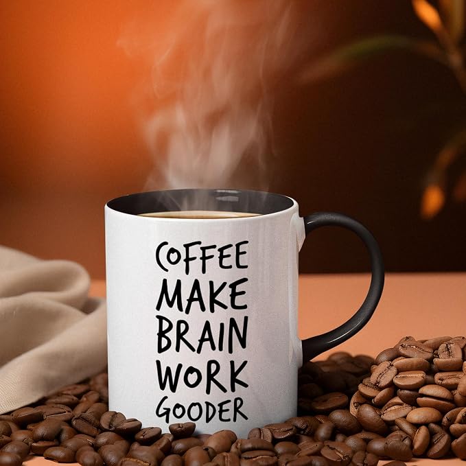 Veracco Coffee Make Brain Work Gooder Mug Funny Coffee Lover Gift Humorous Idea Family Friends Birthday Presents Sarcastic Office Berserk Tea Cup Caffeine Addict Brain Booster Gooder Vibes - Image 3