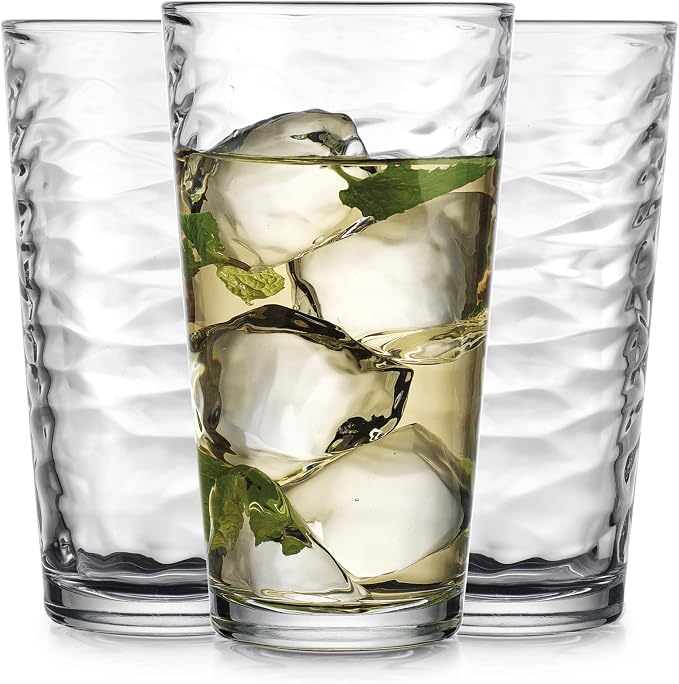 Glaver's Hammered Glass Cups. Cocktail Drinking Glasses Set of 6 Tall Kitchen Glasses, 17 oz Water Glassware For Bar, Juice, Beer, Iced Tea, Everyday Cordial Glasses Drinkware. by Glavers