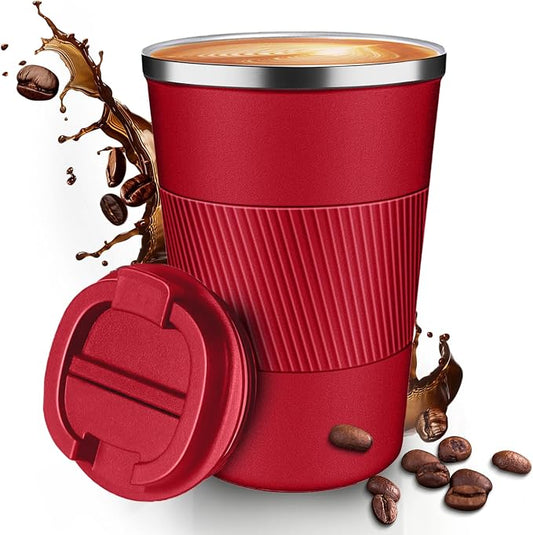 12OZ Travel Coffee Mug Insulated Coffee Cup with Spill Leak Proof Lid, Portable Stainless Steel Tumbler Reusable Hot and Cold Water Mug for Car, Daily, Camping- Red by Unknown