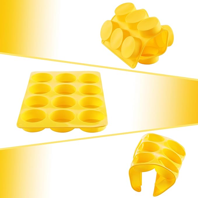 2PCS Molds Silicone, HIA Round 12-Cavity Chocolate Cookie Candy Silicone Mold, Baking Molds for Oreo, Chocolate, Cookie, Candy, Mini Cake, Jelly (Yellow+ Green)